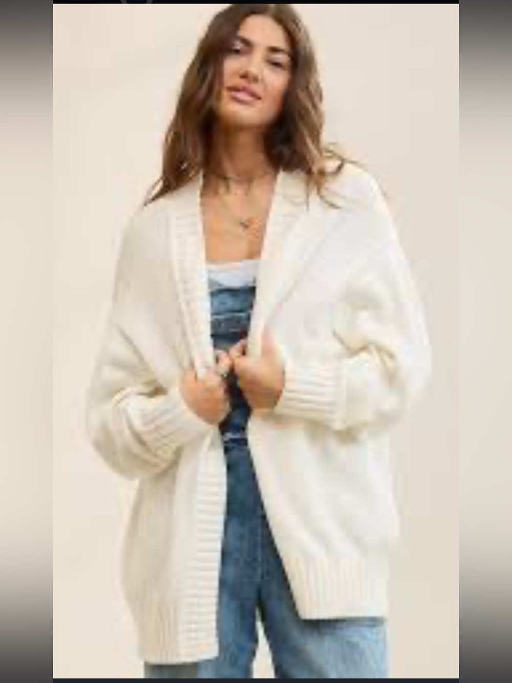 Aerie Cream Chenille Longline Oversized Open Front Cardigan cottage core s